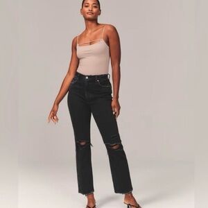 Abercrombie & Fitch Black Distressed Ultra High Rise Ankle Straight Jean